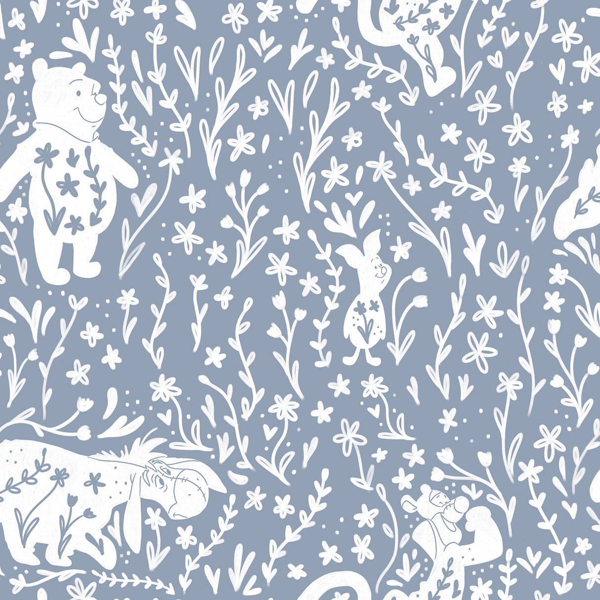 Disney Winnie the Pooh Block Print Blue Peel and Stick Wallpaper by RoomMates - RMWS1398