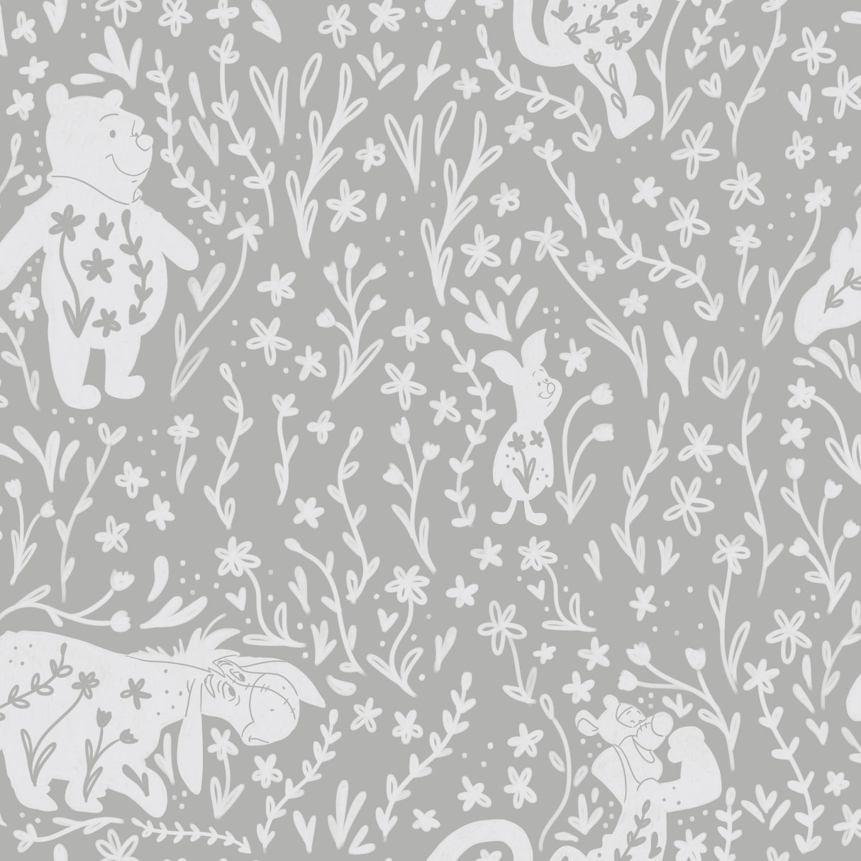 Disney Winnie the Pooh Block Print Grey Peel and Stick Wallpaper by RoomMates - RMWS1400