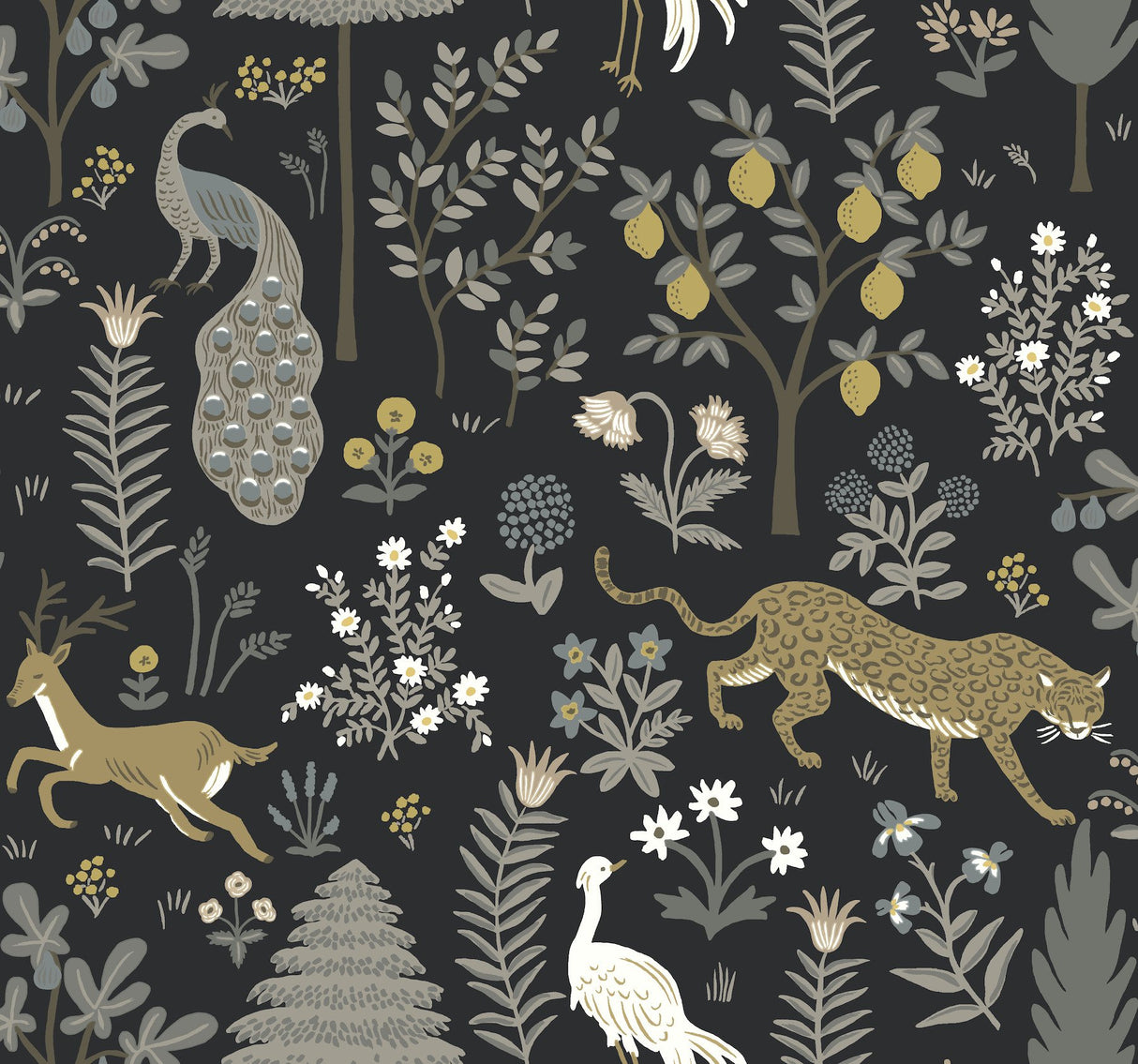 Menagerie Blue Wallpaper with Lush Animal and Floral Drop-Match Pattern - York RP7302