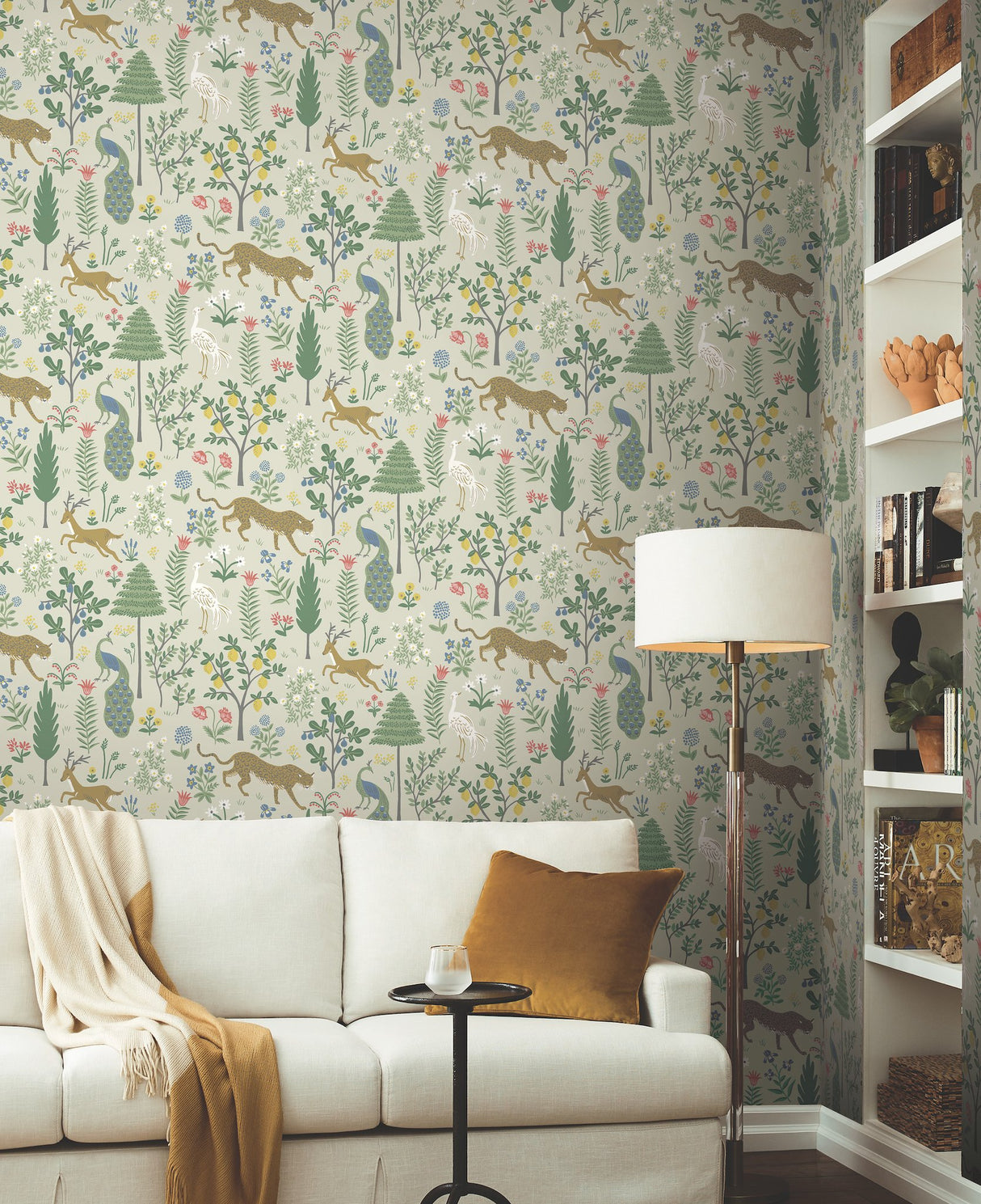 Menagerie Beige Wallpaper with Whimsical Forest Animal and Floral Motif - York RP7303