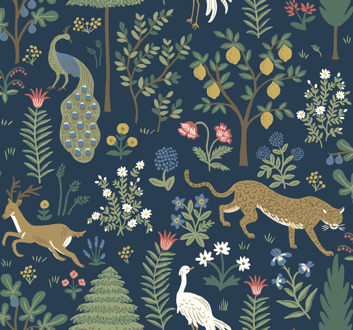 Menagerie Blue & Brown Wallpaper with Lush Animal & Floral Motif - York RP7304