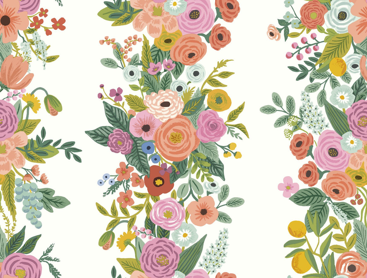 Garden Party Trellis White & Dark Pink Wallpaper with Floral Botanical Stripe - York RP7310