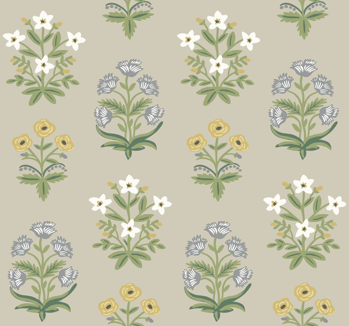 Mughal Rose Beige & Purple Wallpaper with Block-Print Floral Motif - York RP7350