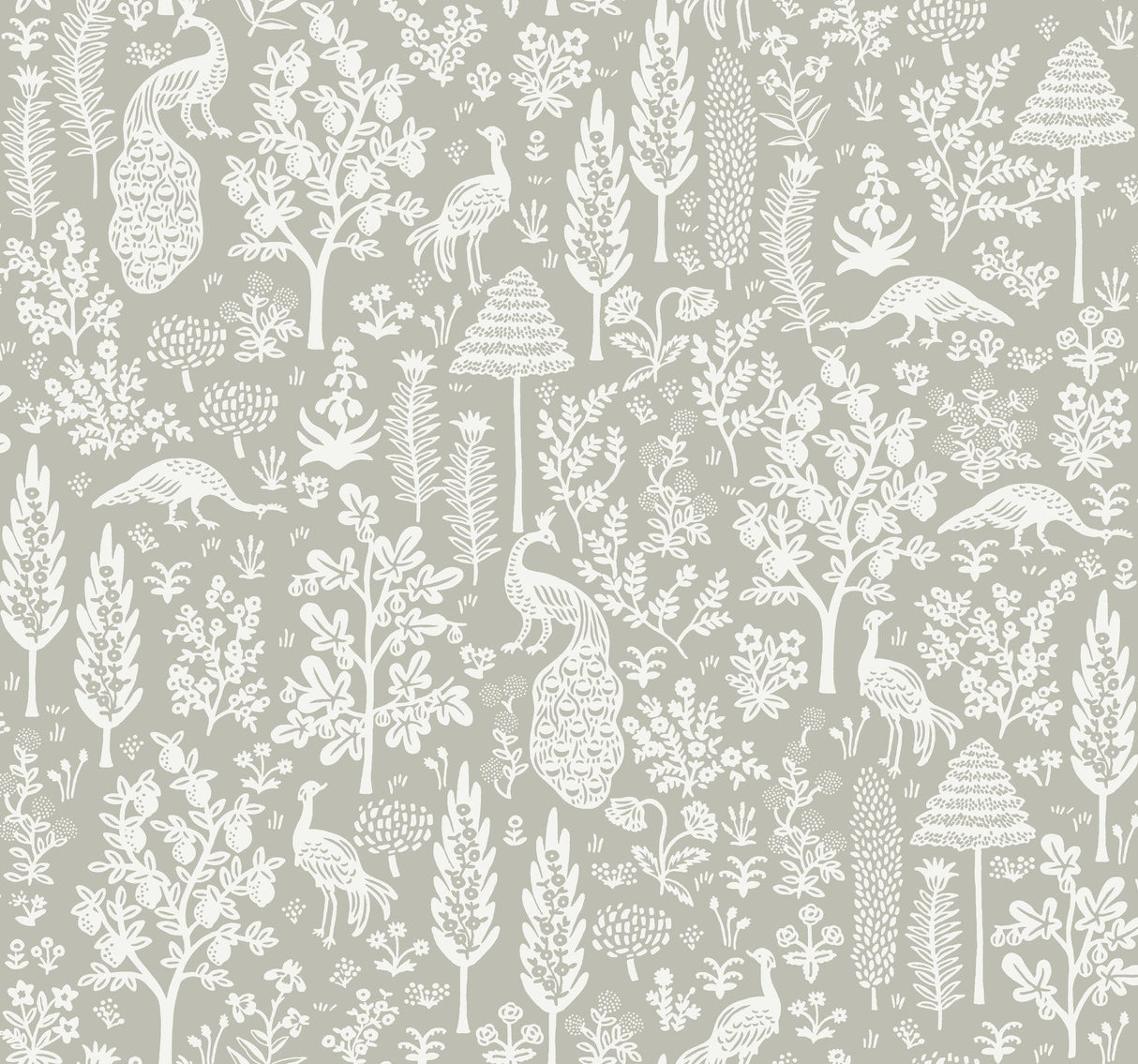 Menagerie Toile Black Wallpaper with Botanical Menagerie Pattern, Drop Match, Unpasted Non Woven - York RP7369