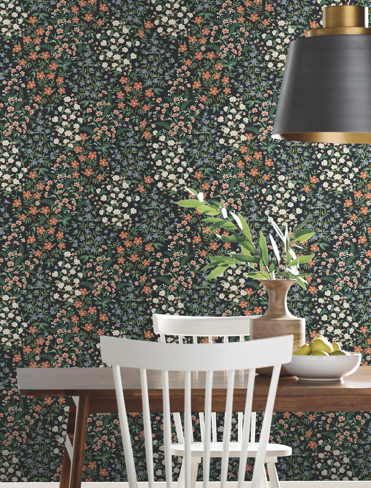 Wildwood Garden Black & Red Wallpaper with Floral Non Woven Design - York RP7378