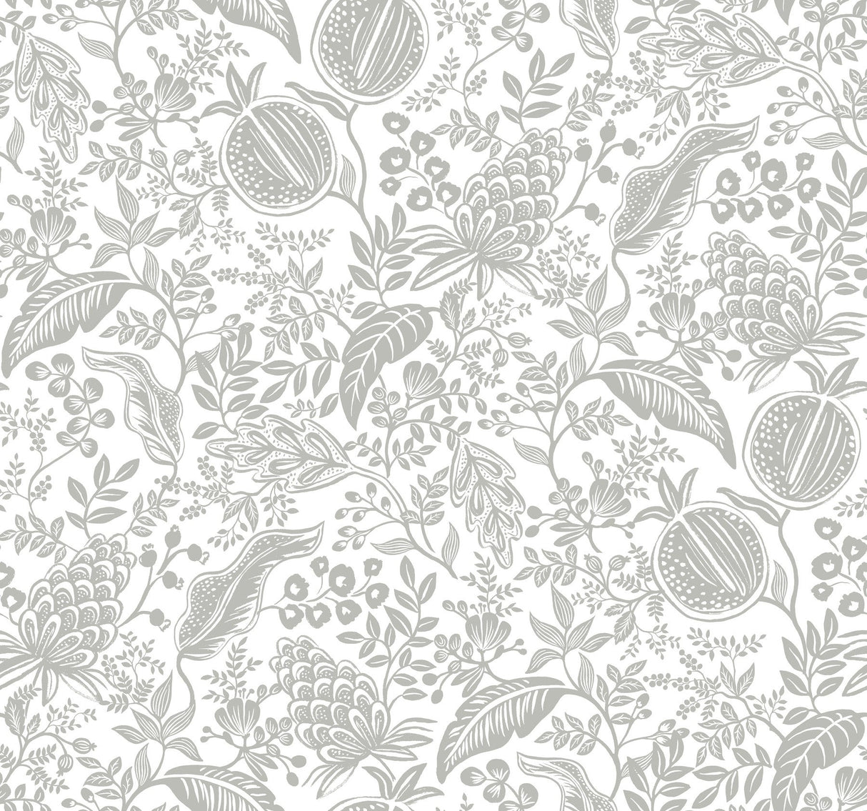 Pomegranate White & Black Wallpaper with Botanical Pomegranate Print - York RP7387