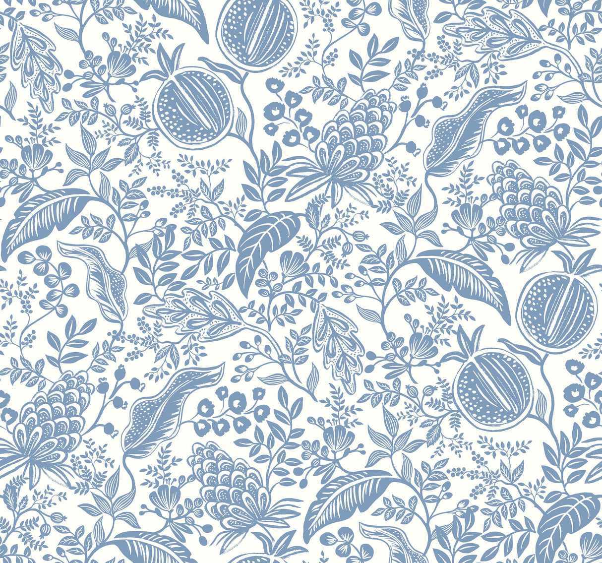 Pomegranate White & Blue Botanical Non Woven Wallpaper Straight Match, 27 in x 27 ft Roll - York RP7390