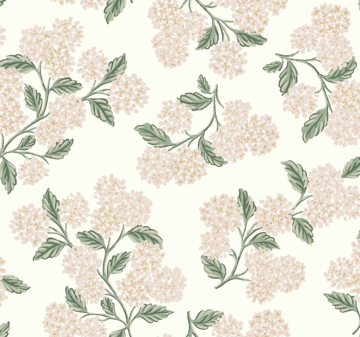 Hydrangea Beige & Pink Wallpaper with Floral Hydrangea Pattern- Rifle Paper Co. Second Edition - York RP7393