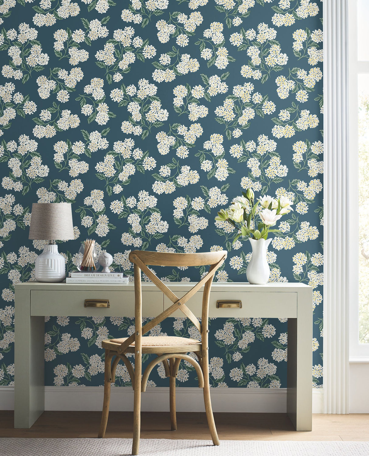 Hydrangea Blue Wallpaper with Floral Hydrangea Pattern Rifle Paper Co. Second Edition - York RP7395