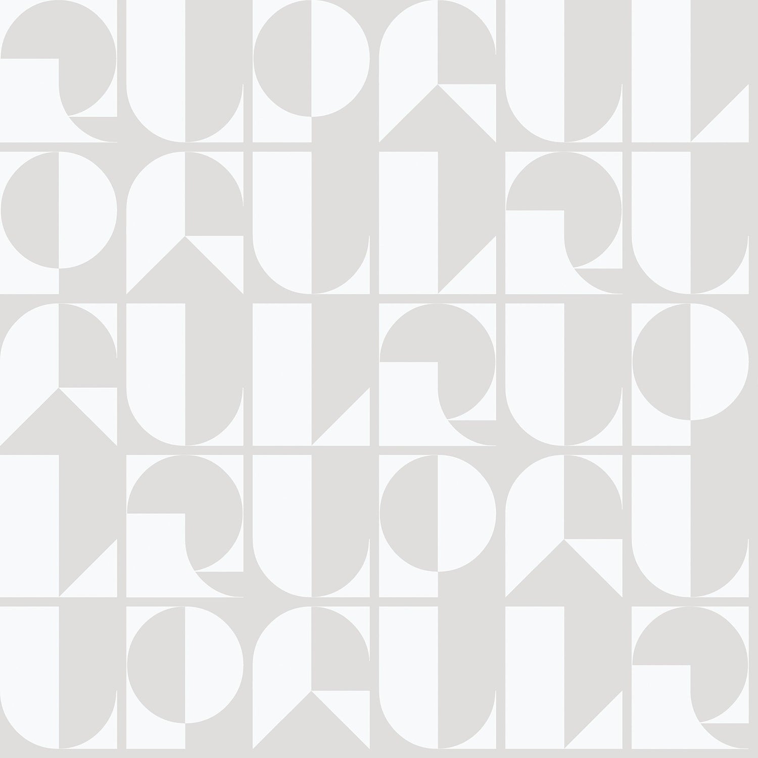 RuDeco Ghost Grey Peel & Stick Wallpaper with Art Deco Geometric Lettering - NuWallpaper RPS6140