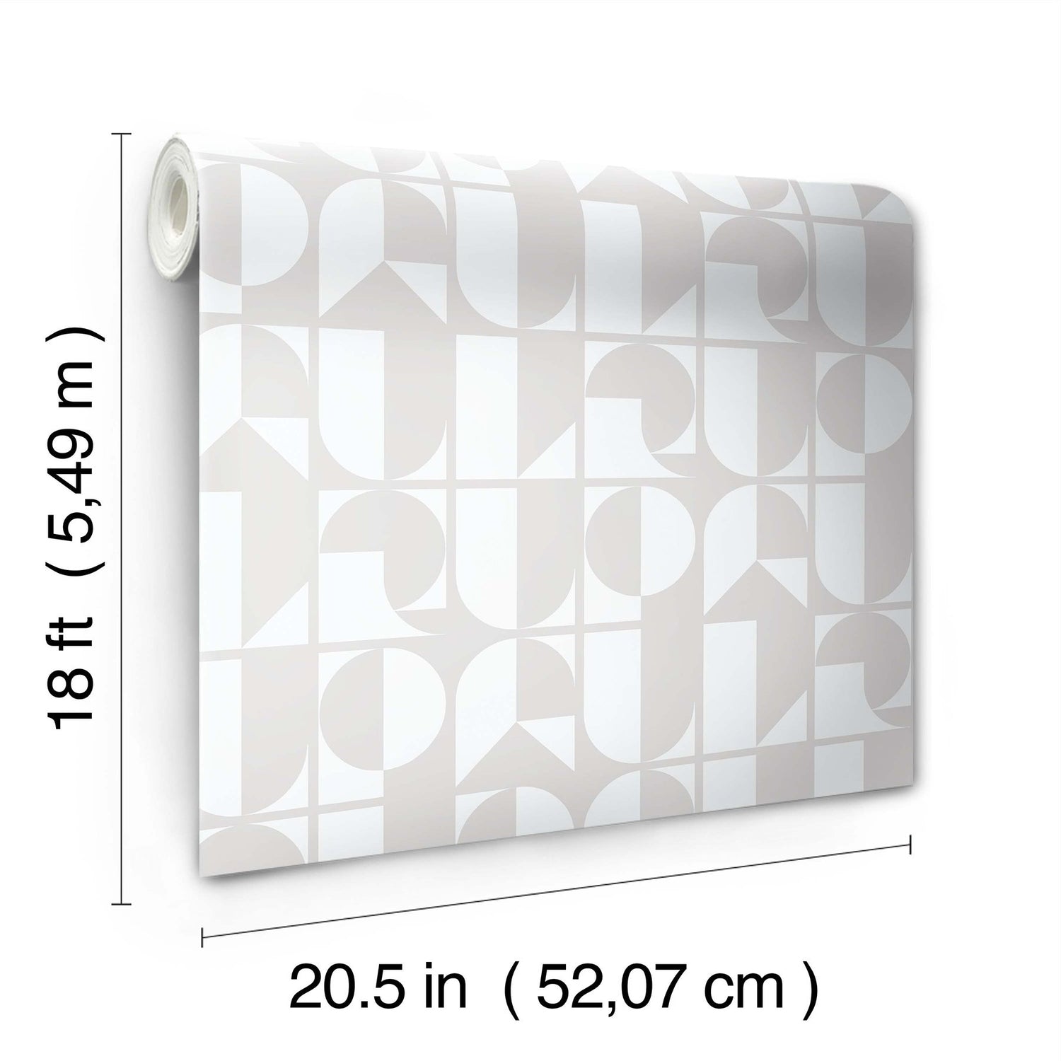 RuDeco Ghost Grey Peel & Stick Wallpaper with Art Deco Geometric Lettering - NuWallpaper RPS6140