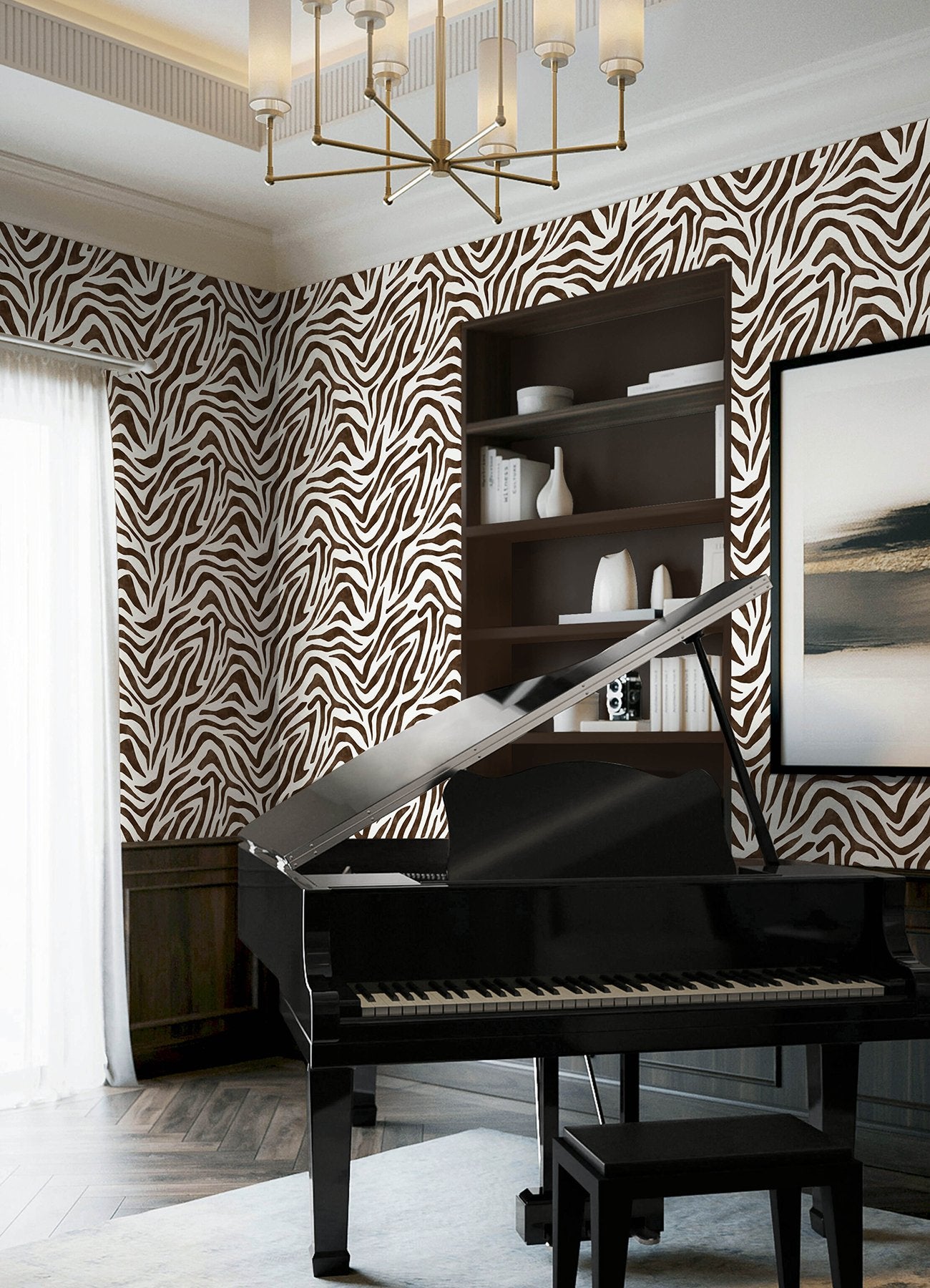 RuZebra Brown Peel & Stick Wallpaper with Glam Zebra Print - NuWallpaper RPS6142