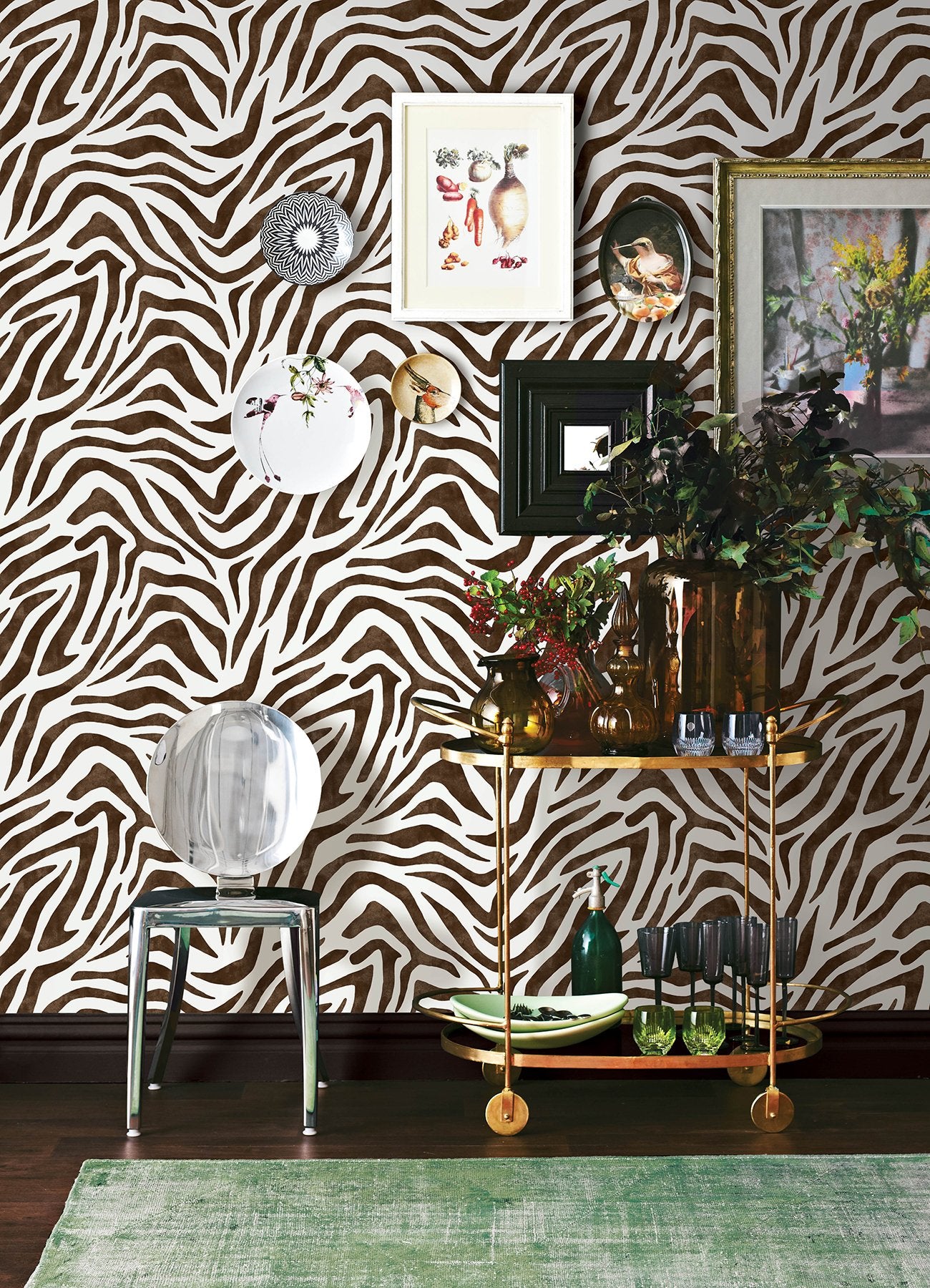 RuZebra Brown Peel & Stick Wallpaper with Glam Zebra Print - NuWallpaper RPS6142