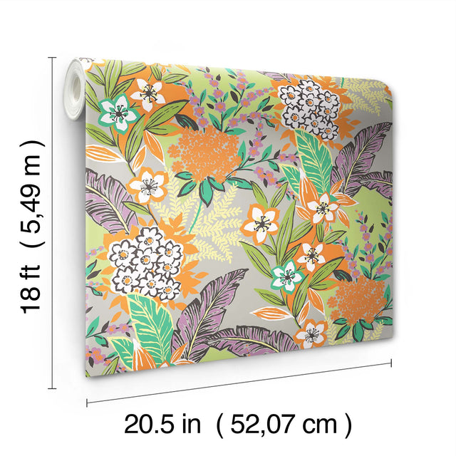 RuJardin l'Orange Peel & Stick Wallpaper with Botanical Floral Pattern, Transitional Style - RPS6144
