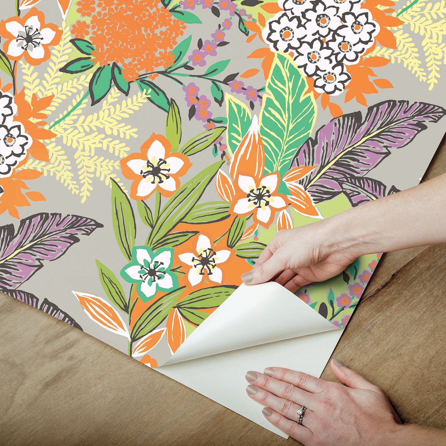 RuJardin l'Orange Peel & Stick Wallpaper with Botanical Floral Pattern, Transitional Style - RPS6144