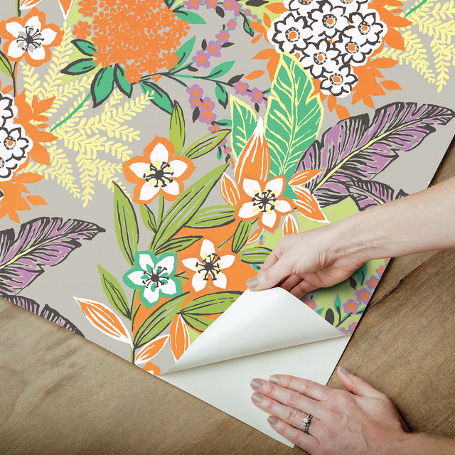 RuJardin l'Orange Peel & Stick Wallpaper with Botanical Floral Pattern, Transitional Style - RPS6144