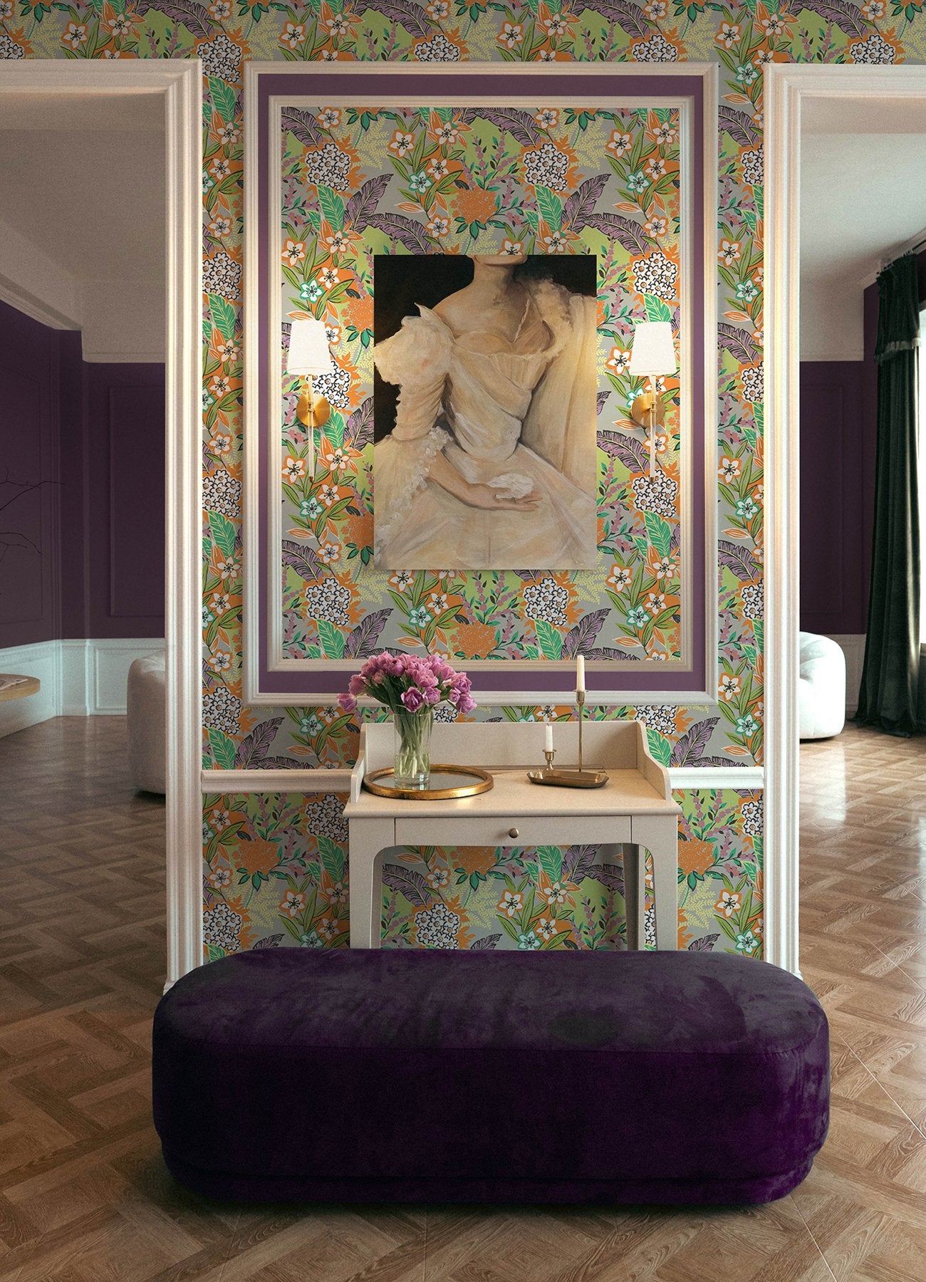 RuJardin l'Orange Peel & Stick Wallpaper with Botanical Floral Pattern, Transitional Style - RPS6144