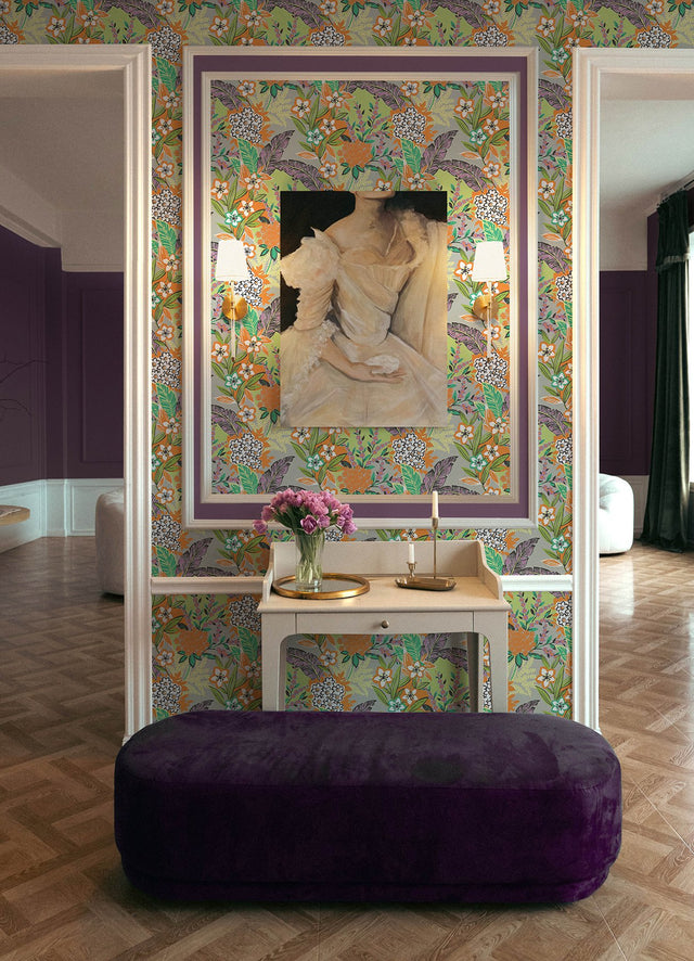 RuJardin l'Orange Peel & Stick Wallpaper with Botanical Floral Pattern, Transitional Style - RPS6144