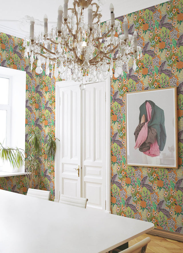 RuJardin l'Orange Peel & Stick Wallpaper with Botanical Floral Pattern, Transitional Style - RPS6144