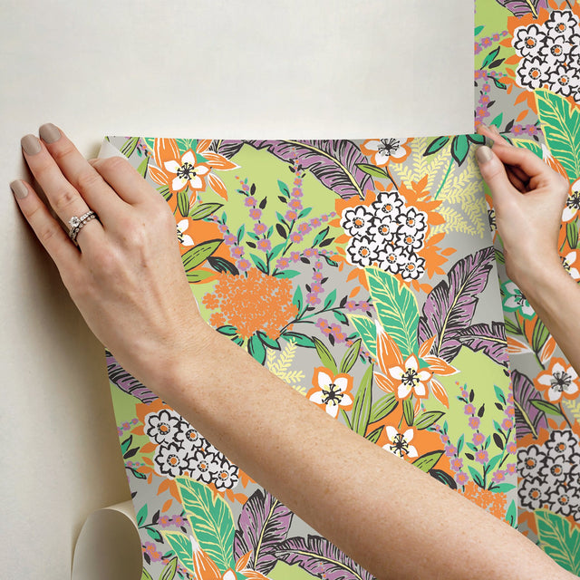 RuJardin l'Orange Peel & Stick Wallpaper with Botanical Floral Pattern, Transitional Style - RPS6144