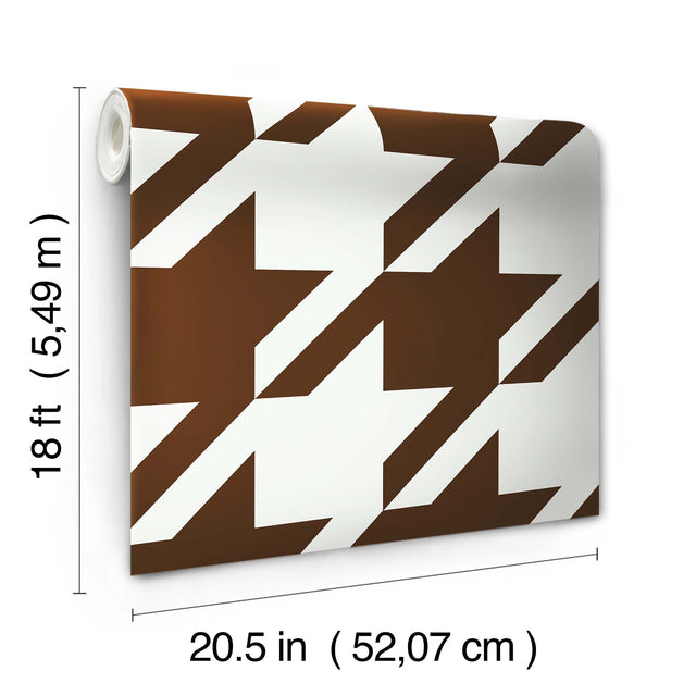 RuHoundstooth Brown Peel & Stick Wallpaper with Modern Geometric Houndstooth Pattern - RPS6148