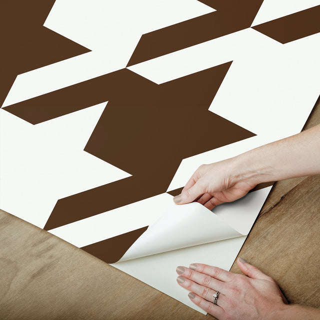 RuHoundstooth Brown Peel & Stick Wallpaper with Modern Geometric Houndstooth Pattern - RPS6148