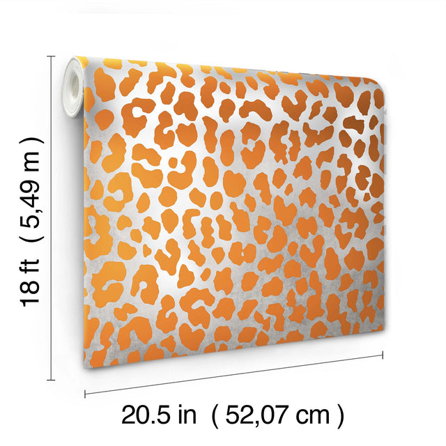 RuLeopard l'Orange Peel & Stick Wallpaper with Modern Animal Print in Metallic Taupe and Orange - RPS6149
