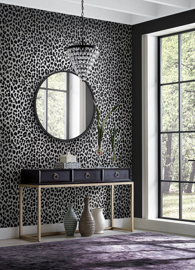 RuLeopard Black Peel & Stick Wallpaper with Modern Novelty Leopard Pattern - RPS6150