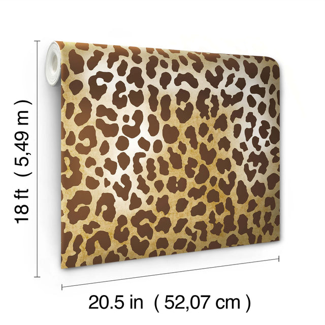 RuLeopard Brown Peel & Stick Wallpaper with Metallic Animal Print - RPS6151