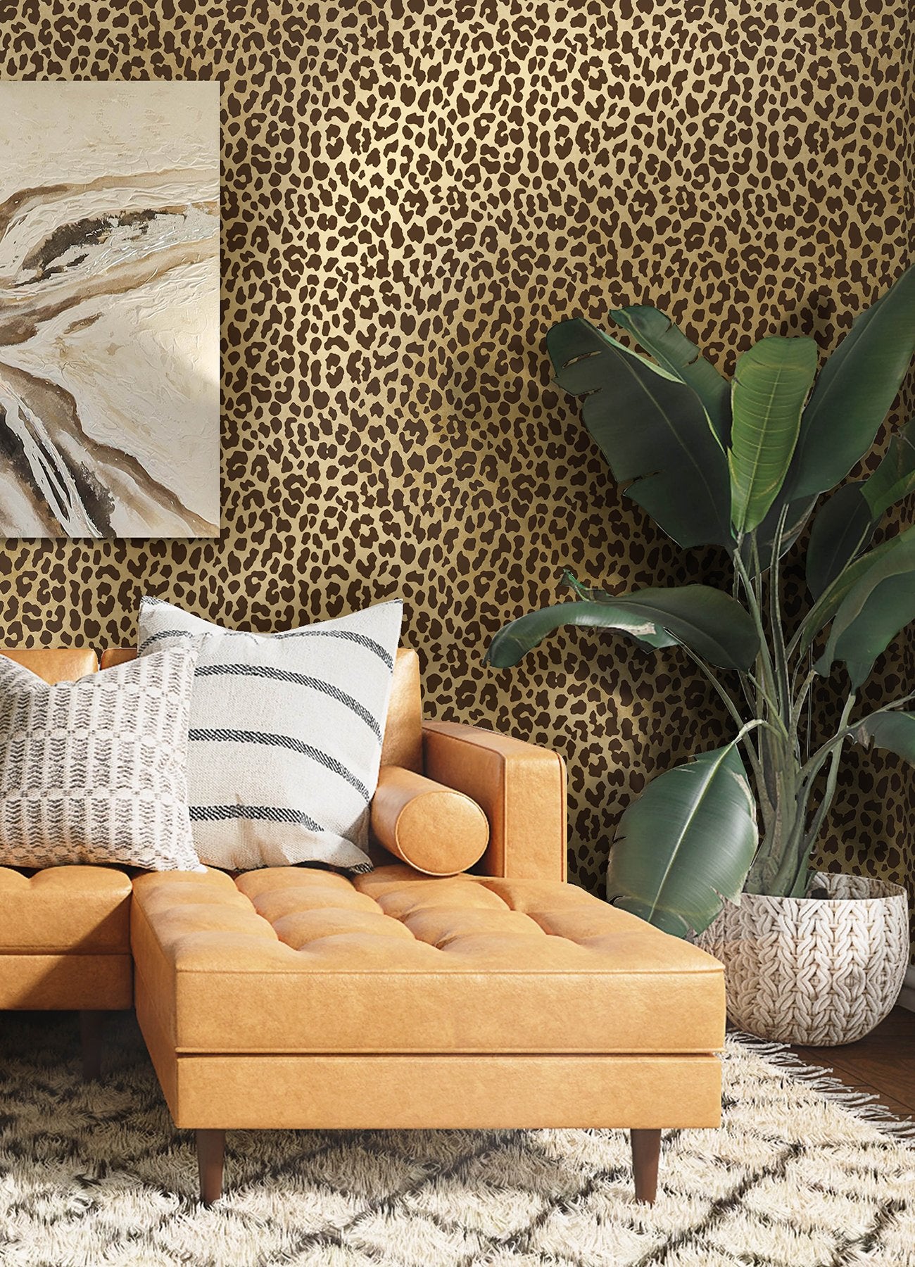 RuLeopard Brown Peel & Stick Wallpaper with Metallic Animal Print - RPS6151