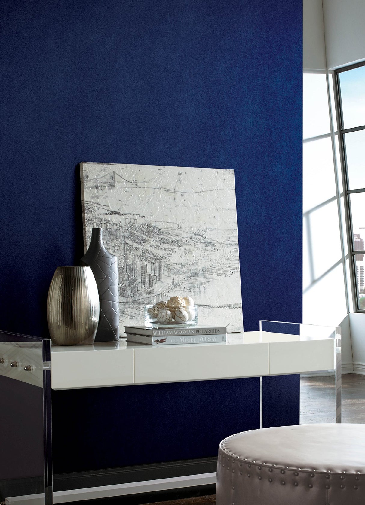 RuSuede Azure Blue Peel & Stick Wallpaper with Fabric Texture Motif - Brewster RPS6154