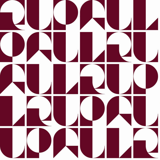 RuDeco Oxblood Red Peel & Stick Wallpaper with Art Deco Geometric Lettering - RPS6304