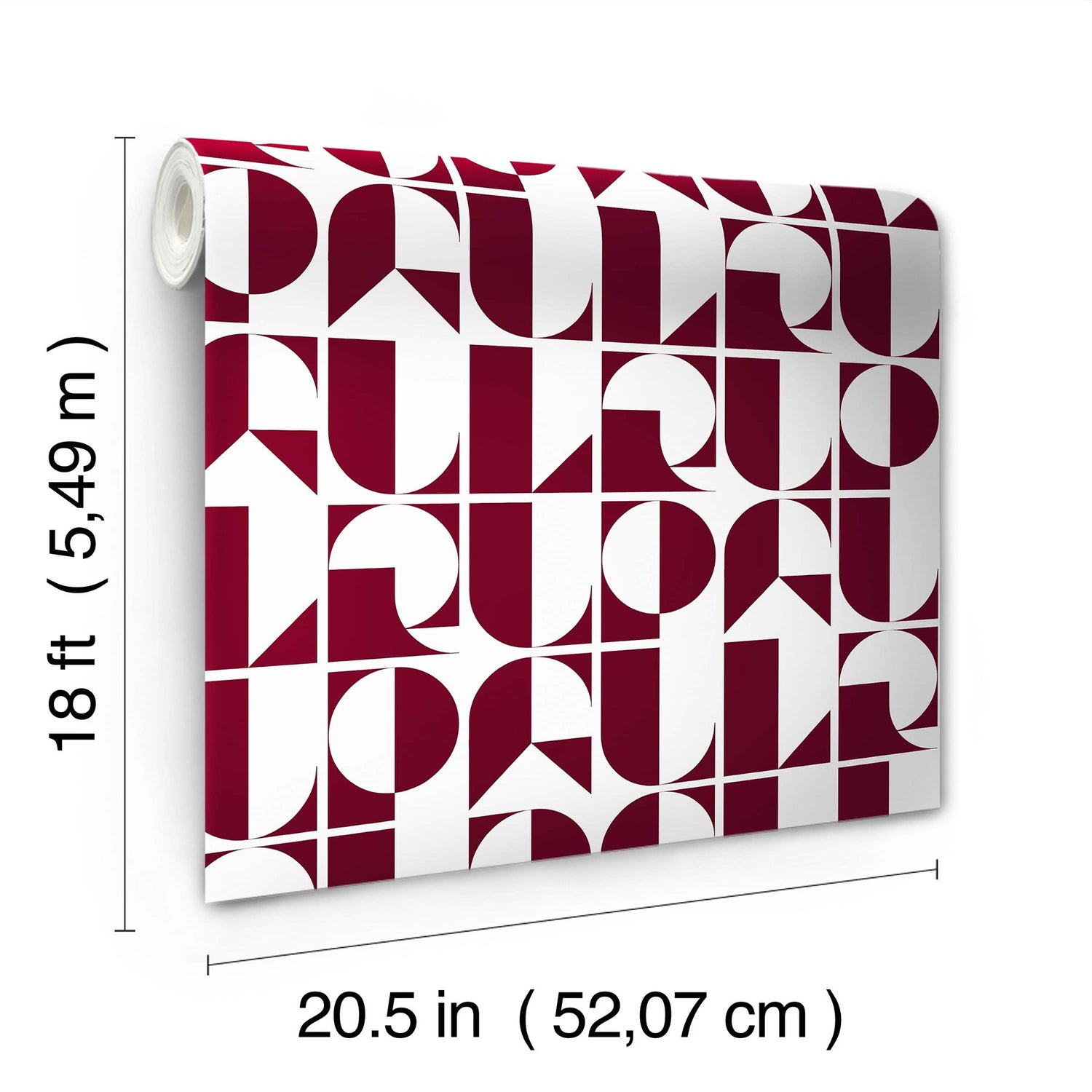 RuDeco Oxblood Red Peel & Stick Wallpaper with Art Deco Geometric Lettering - RPS6304