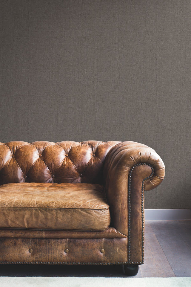 Rugged Linen Tudor Textured Wallpaper in Brown - York RRD7642N