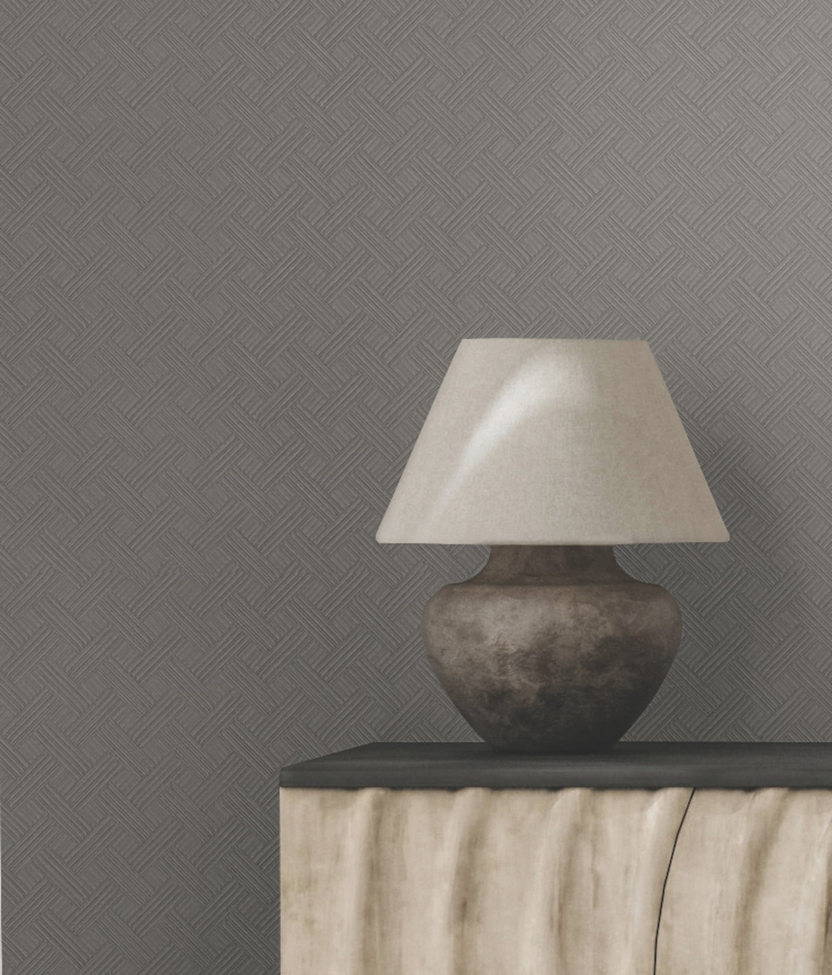 Wickwork Graphite Wallpaper with Basket-Weave Geometric Texture - York RRD7652