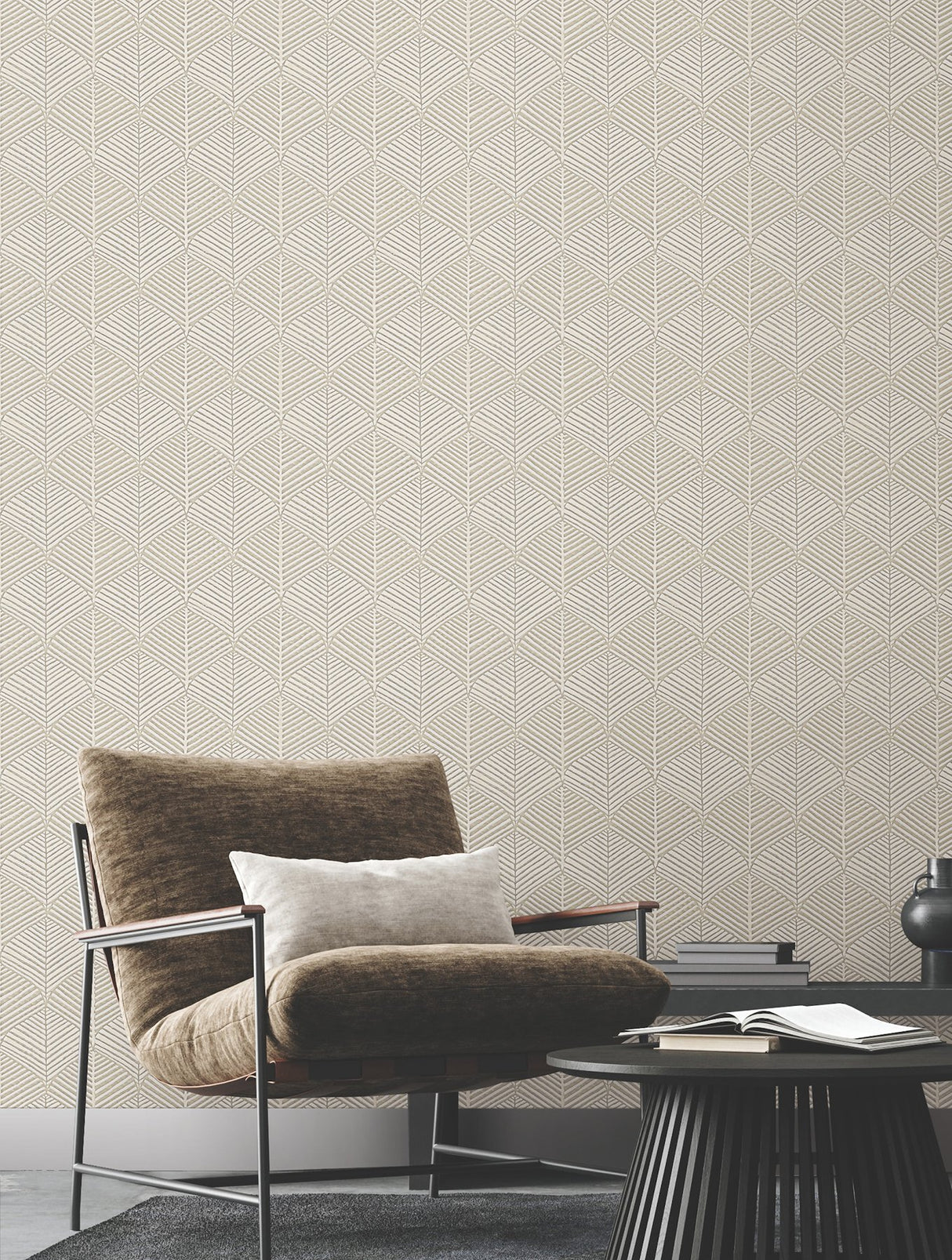 Universal Nature Sand Wallpaper with Geometric Palm Frond Motif - York RRD7660N