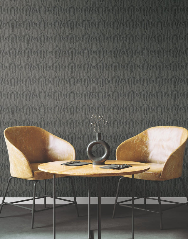 Universal Nature Shadow Black Geometric Vinyl Wallpaper - York RRD7662N