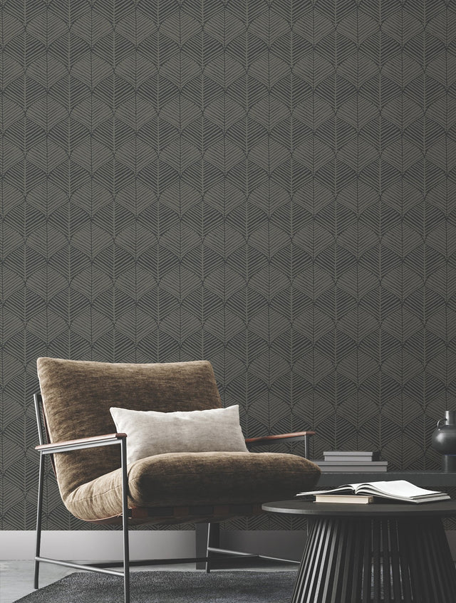 Universal Nature Shadow Black Geometric Vinyl Wallpaper - York RRD7662N