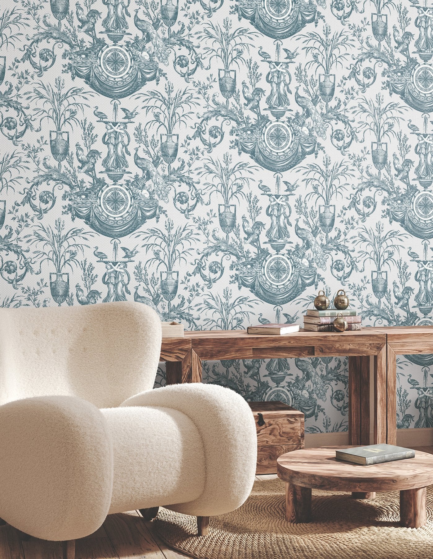 Avian Fountain Toile Jade Wallpaper with Traditional Toile Pattern - York RT7811