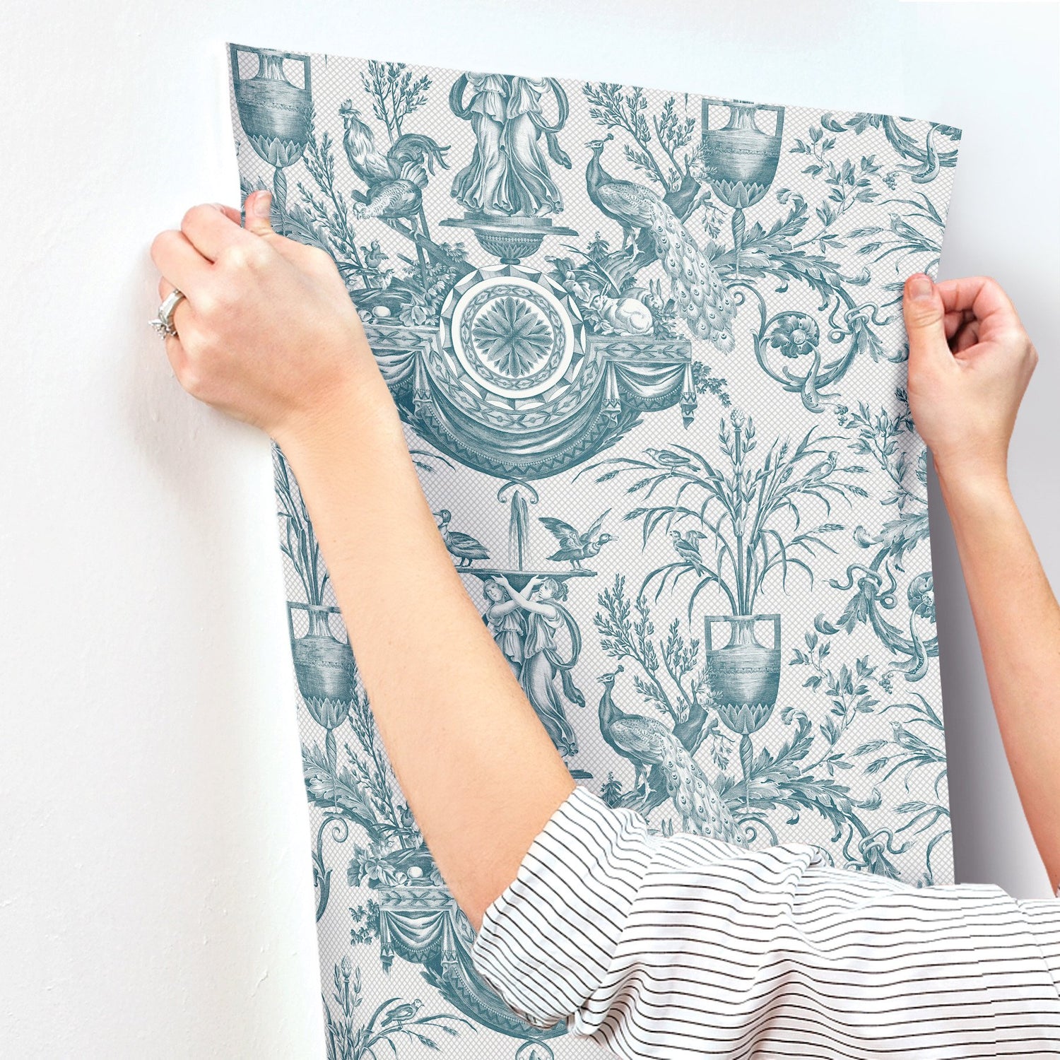 Avian Fountain Toile Jade Wallpaper with Traditional Toile Pattern - York RT7811