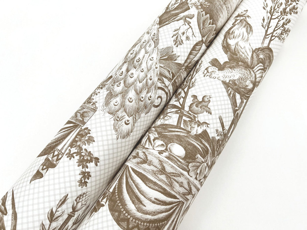 Avian Fountain Toile Mink Wallpaper with Traditional Toile Pattern - York RT7812