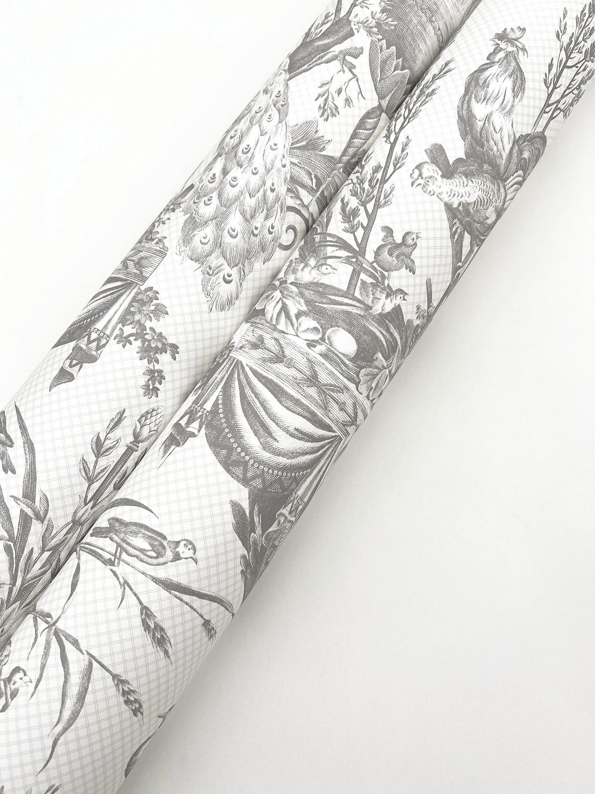 Avian Fountain Toile Grey Wallpaper with Classical Fountain and Birds Motif - York RT7815
