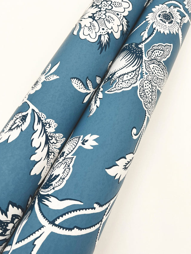 Sutton Blue Wallpaper with Coastal Toile Jacobean Floral - York RT7821