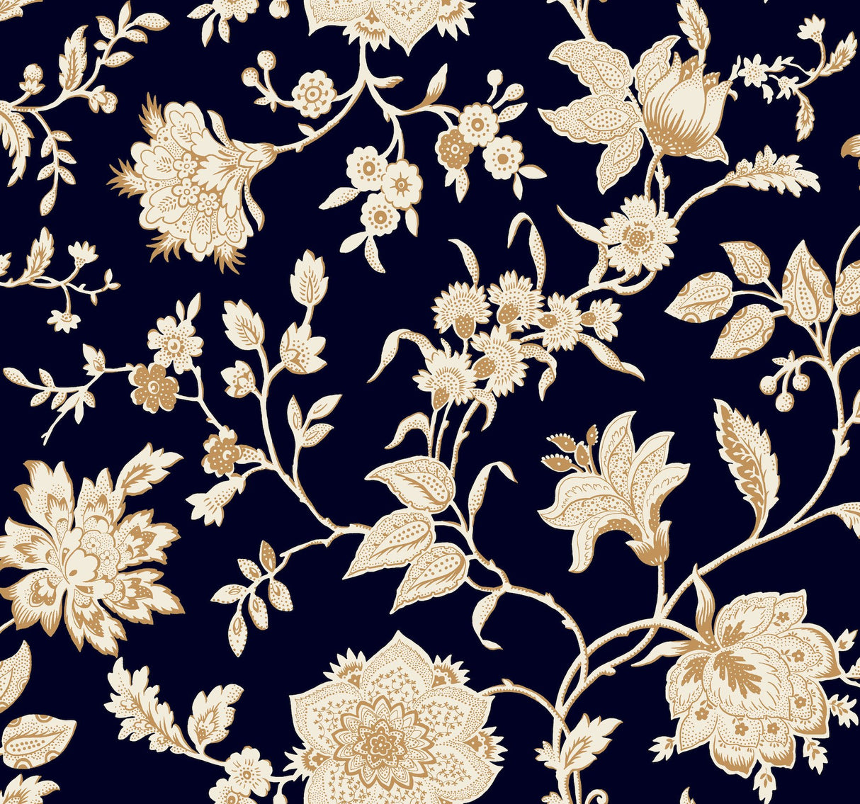 Sutton Black Wallpaper with Metallic Jacobean Toile Floral - York RT7824