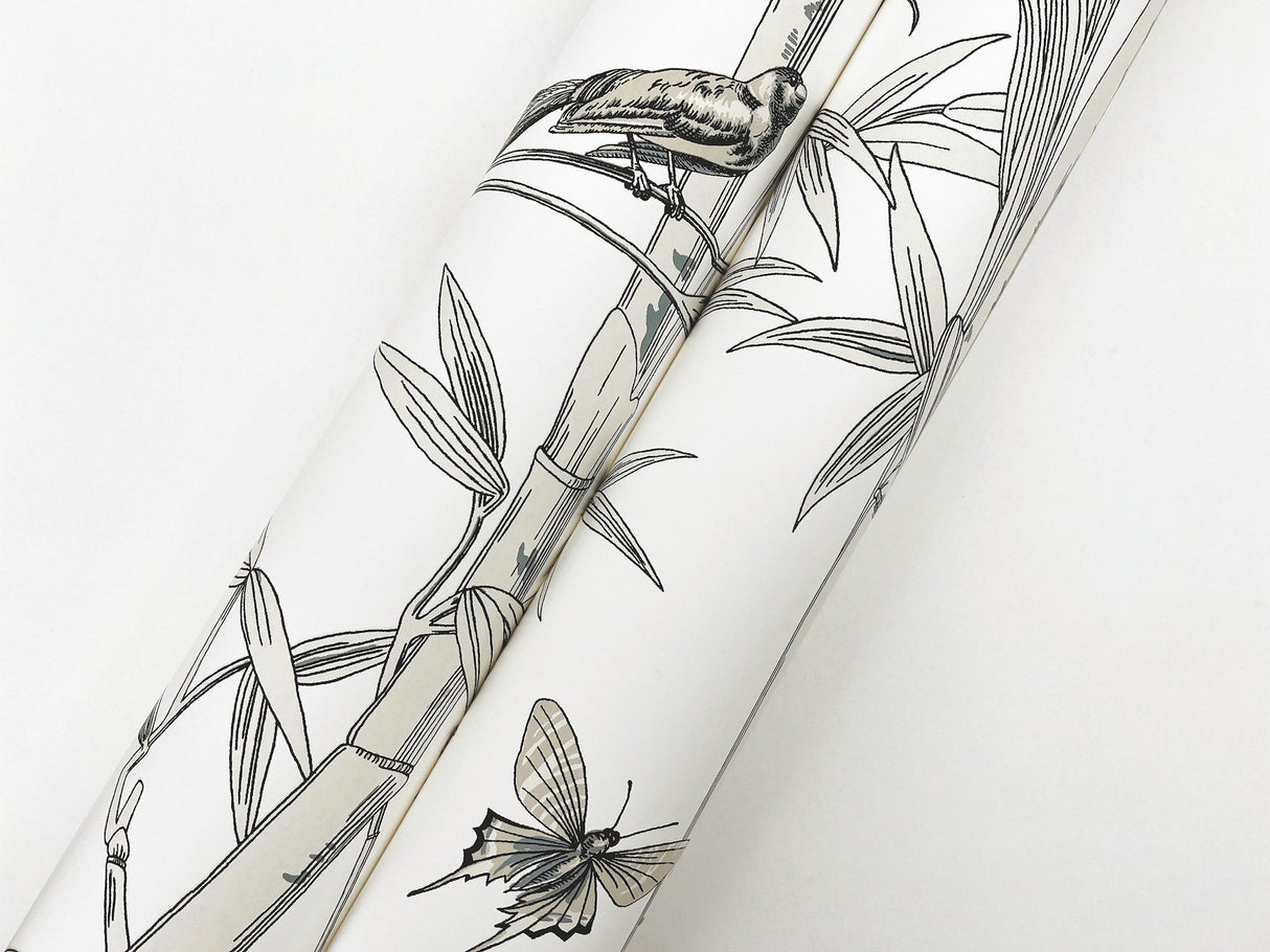Bambou Toile White Wallpaper with Transitional Toile Pattern - York RT7836