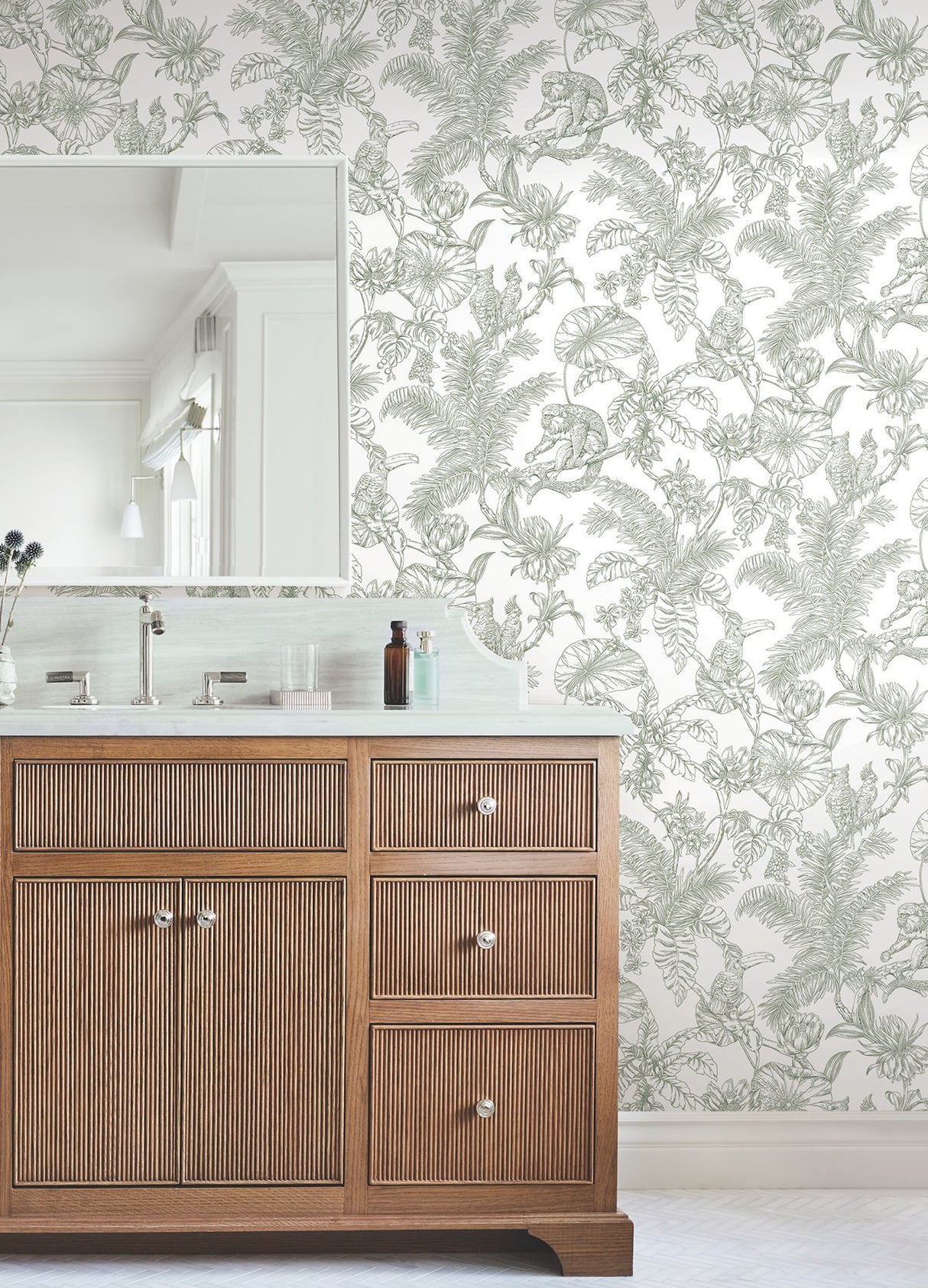 Tropical Sketch Toile Forest Wallpaper with Eclectic Toile Motif - York RT7842