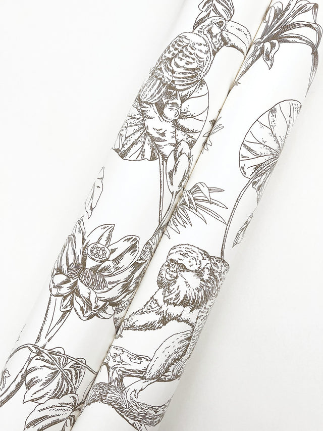 Tropical Sketch Toile Brown Wallpaper with Eclectic Toile Pattern - York RT7843