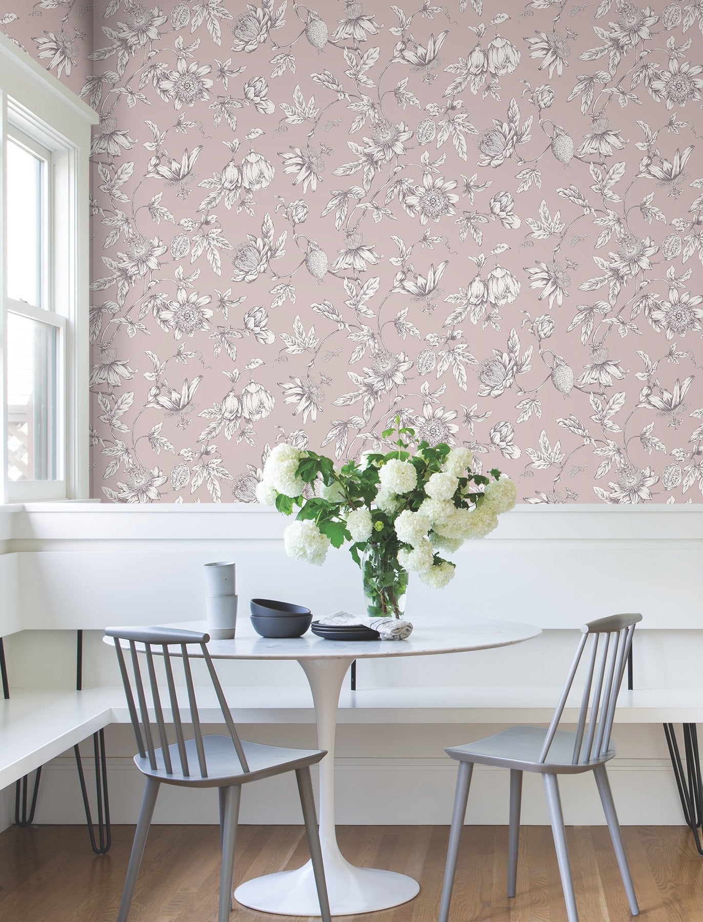 Passion Flower Toile Orchid Wallpaper with Traditional Toile Floral Pattern - York RT7851