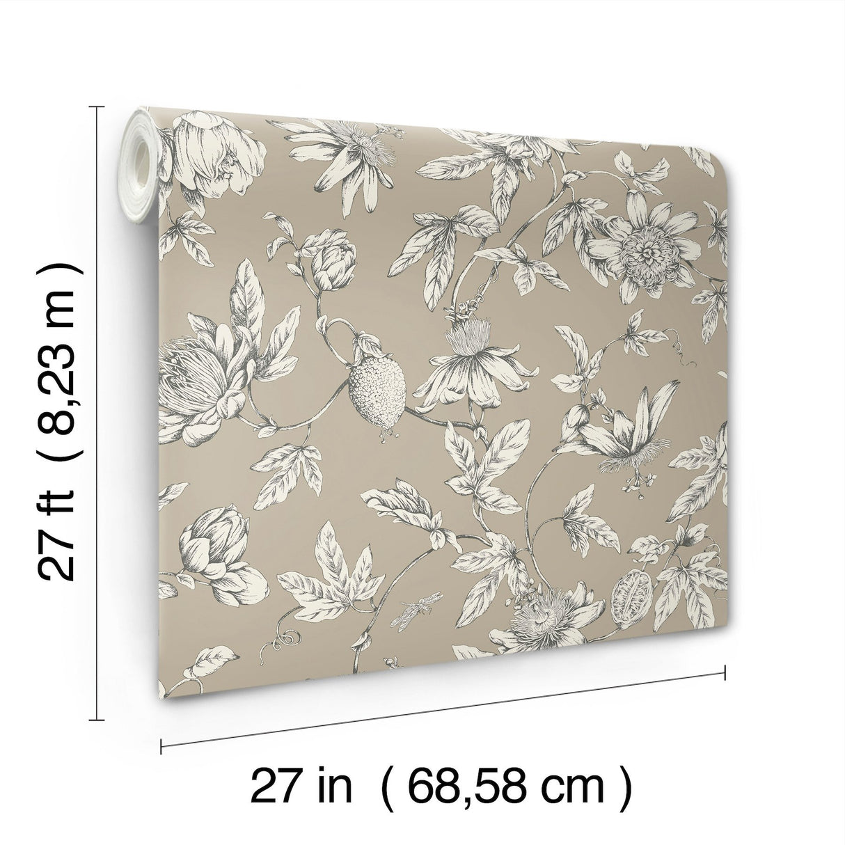Passion Flower Toile Linen Wallpaper with Traditional Toile Pattern - York RT7852