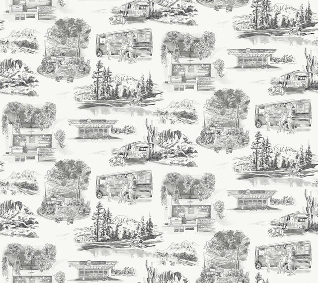 Modern Vista Toile Black Wallpaper with Modern Toile Pattern - York RT7861